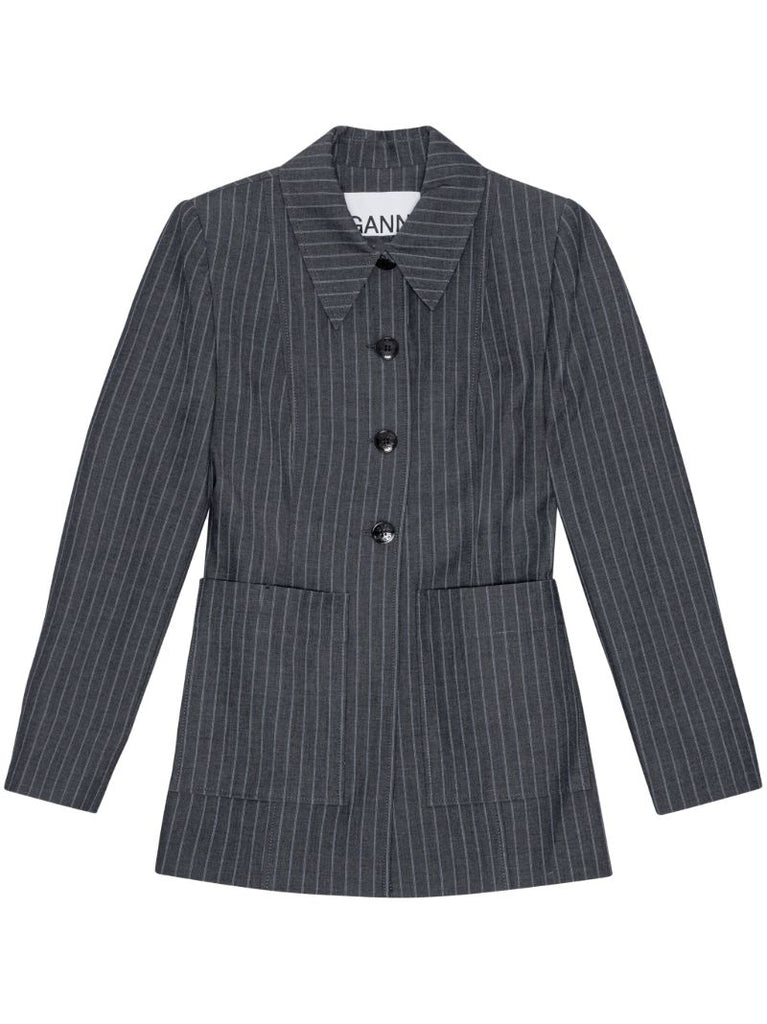 Grey Pinstripe Shirt Jacket