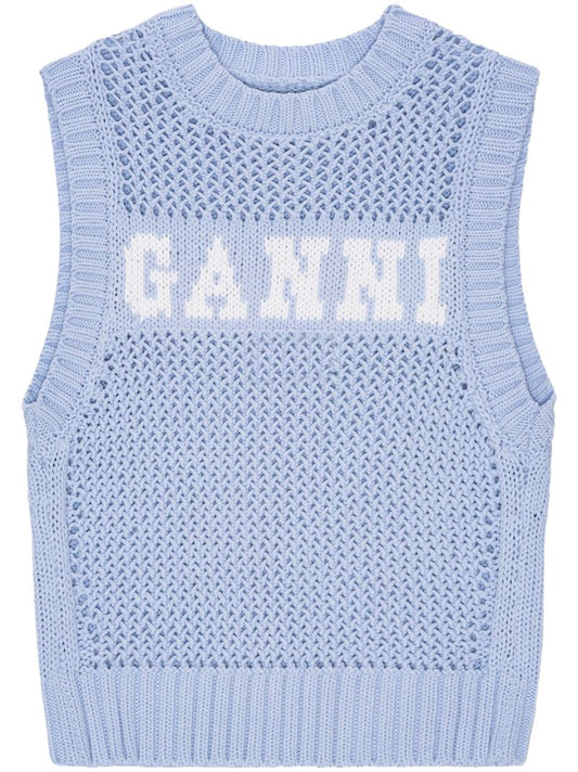 Blue Logo-embroidered Knitted Vest