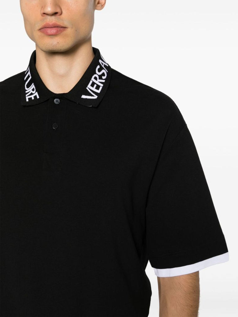 Black Logo-jacquard Polo Shirt