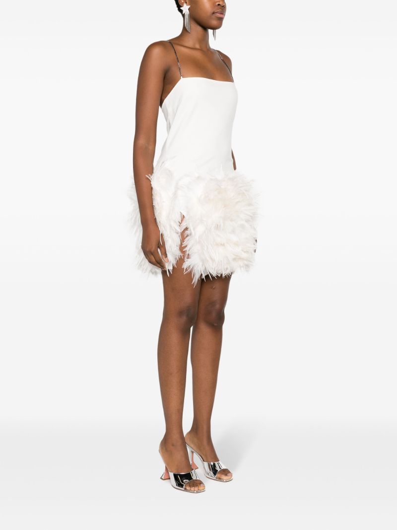 White Fujiko Feather-trim Mini Dress