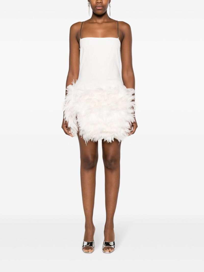 White Fujiko Feather-trim Mini Dress
