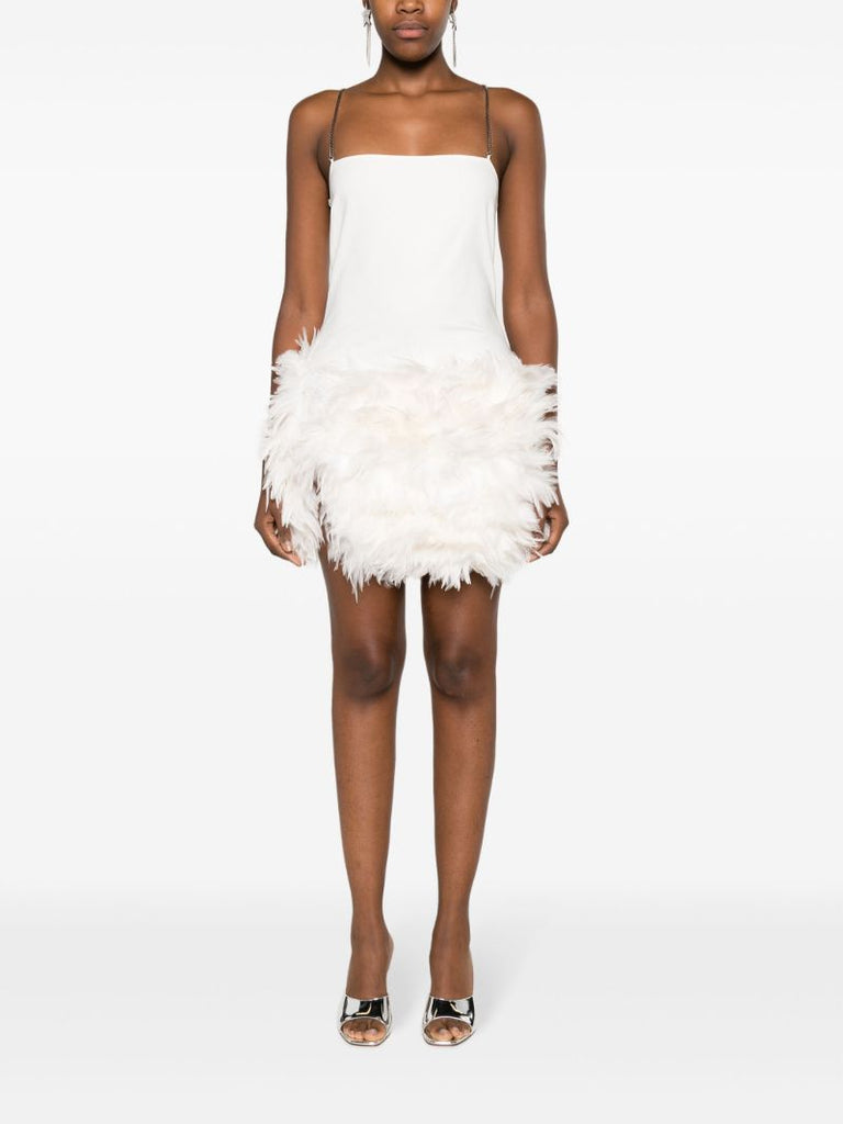 White Fujiko Feather-trim Mini Dress
