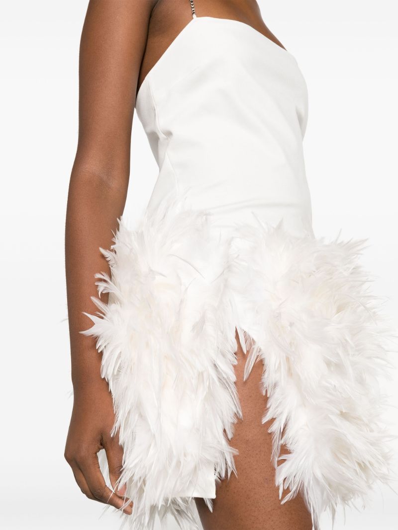 White Fujiko Feather-trim Mini Dress