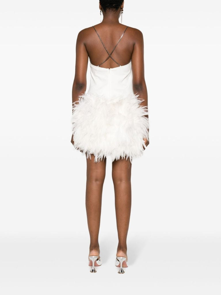 White Fujiko Feather-trim Mini Dress