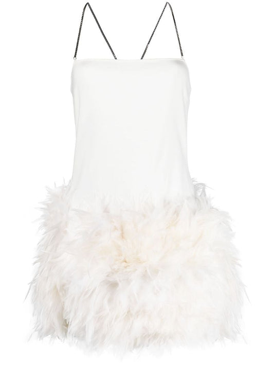 White Fujiko Feather-trim Mini Dress