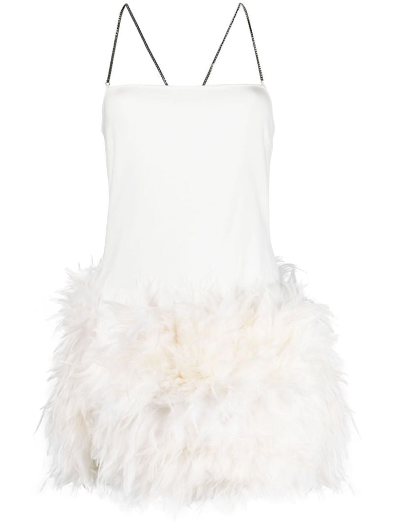 White Fujiko Feather-trim Mini Dress