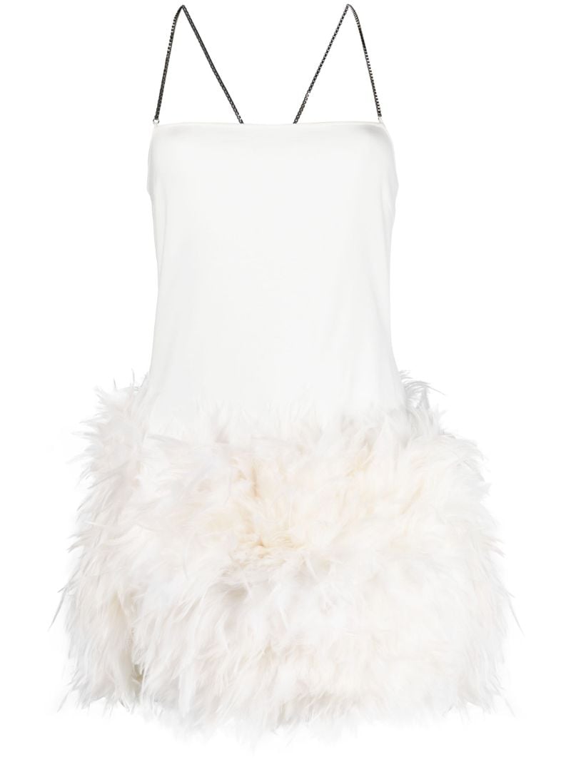 White Fujiko Feather-trim Mini Dress