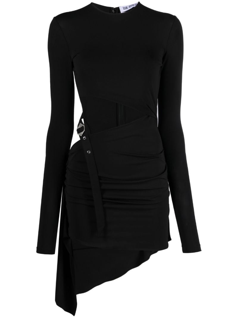 Black Buckle-strap Cut-out Mini Dress