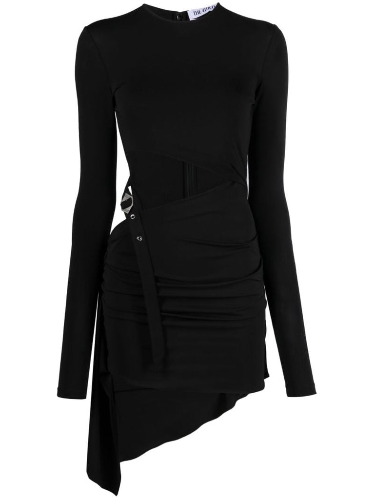 Black Buckle-strap Cut-out Mini Dress