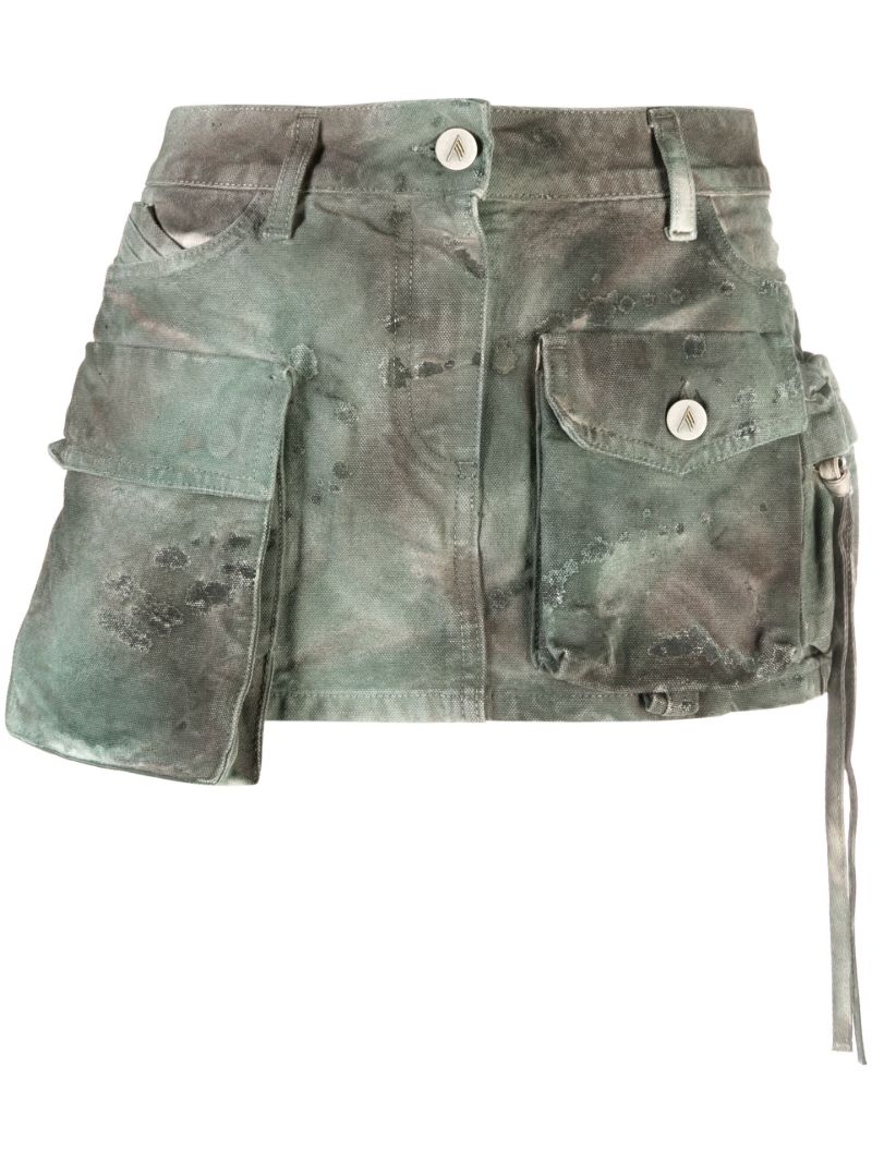 Green Fay Camouflage Denim Mini Skirt