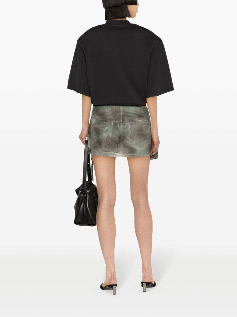 Green Fay Camouflage Denim Mini Skirt