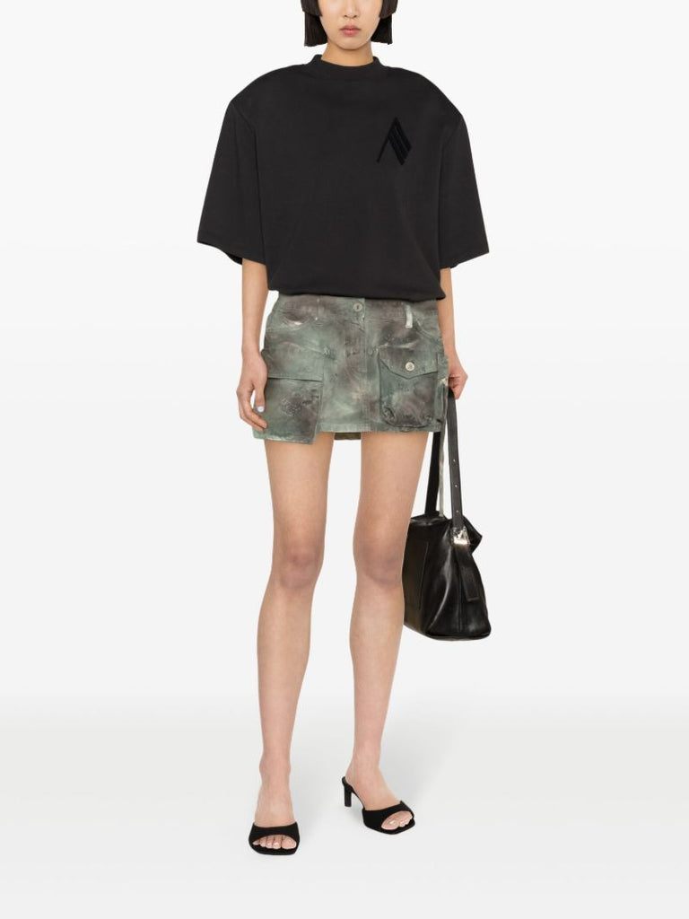 Green Fay Camouflage Denim Mini Skirt