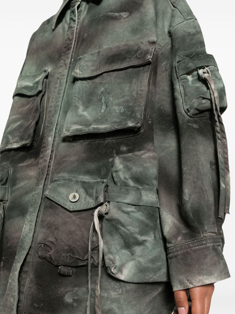 Green Fern Distressed Denim Short Coat