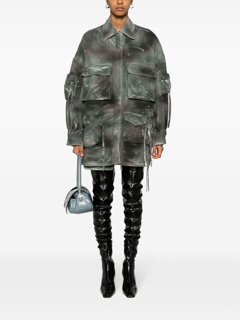 Green Fern Distressed Denim Short Coat