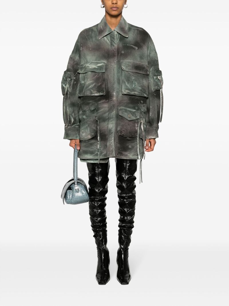Green Fern Distressed Denim Short Coat