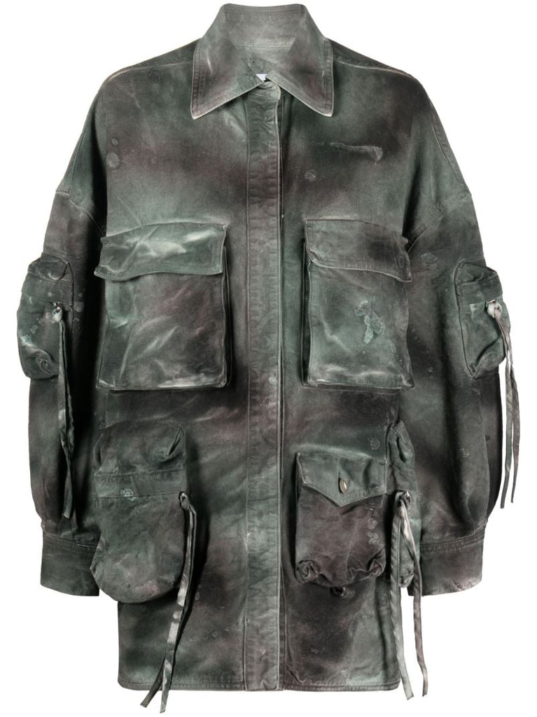 Green Fern Distressed Denim Short Coat