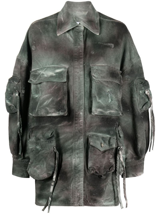 Green Fern Distressed Denim Short Coat