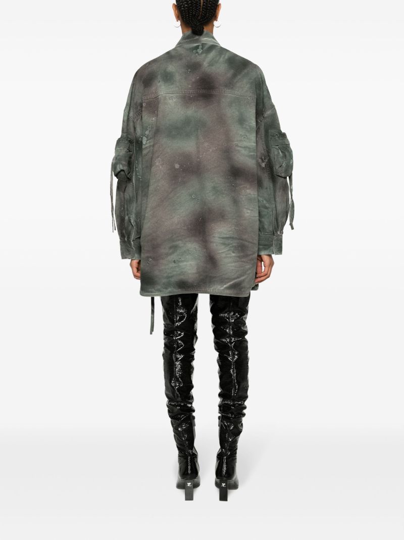 Green Fern Distressed Denim Short Coat