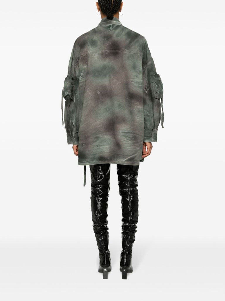 Green Fern Distressed Denim Short Coat