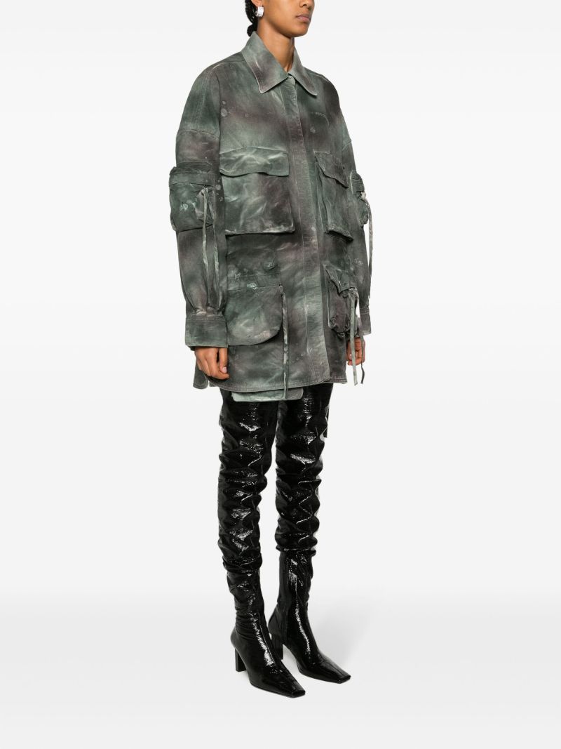 Green Fern Distressed Denim Short Coat
