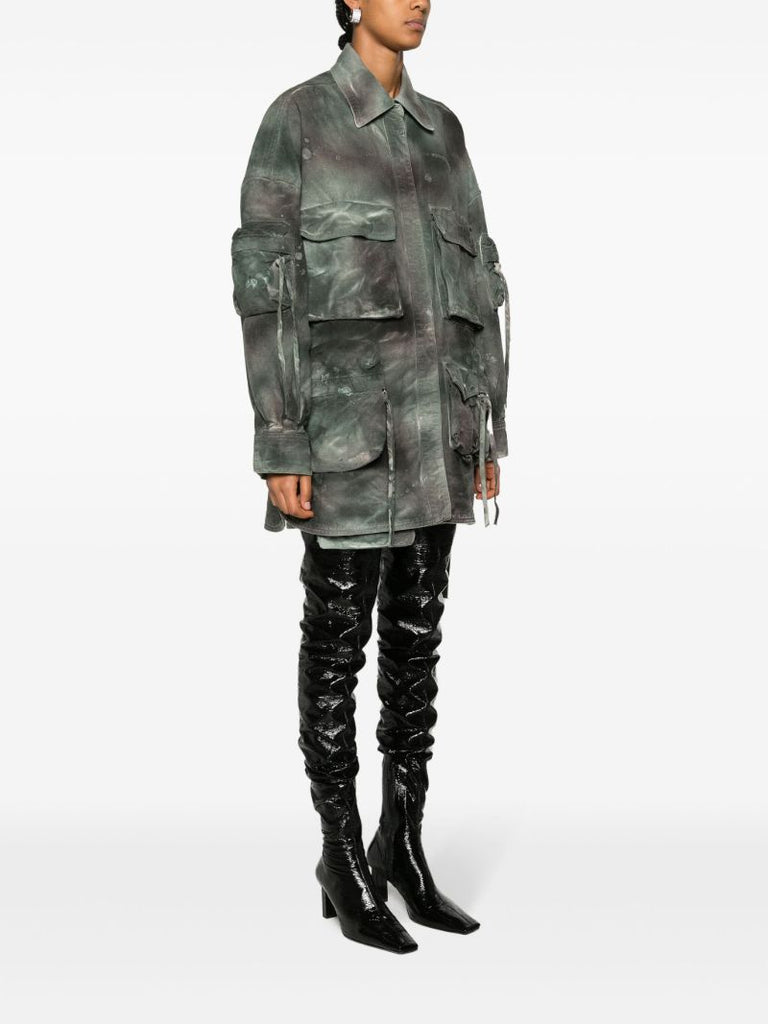 Green Fern Distressed Denim Short Coat