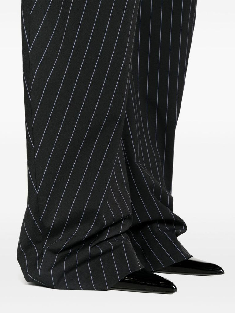 Navy Gary Pinstripe Wide-leg Trousers
