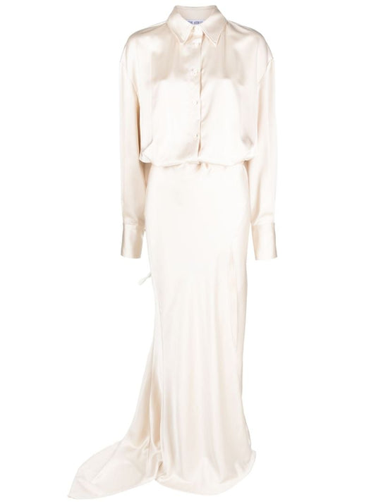 Neutral Feather-detail Maxi Dress