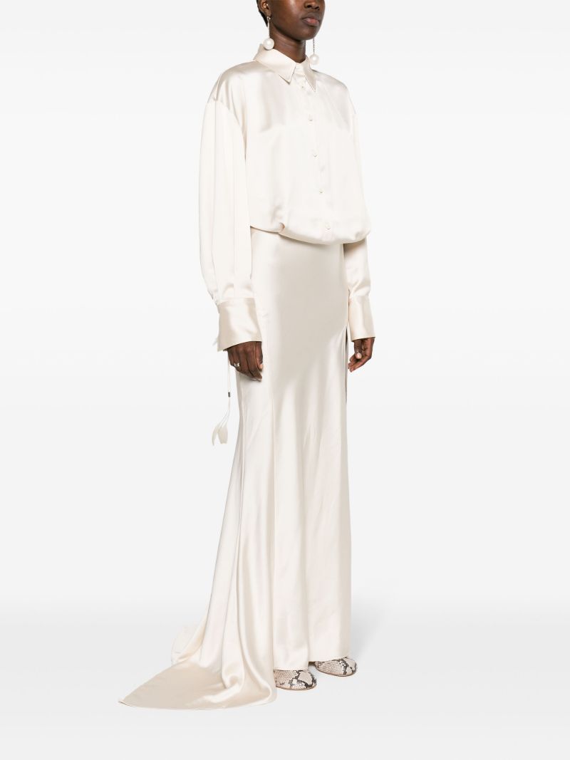 Neutral Feather-detail Maxi Dress