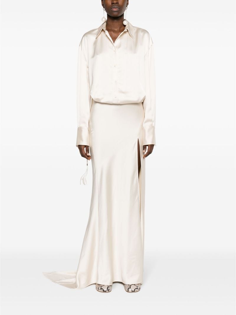Neutral Feather-detail Maxi Dress