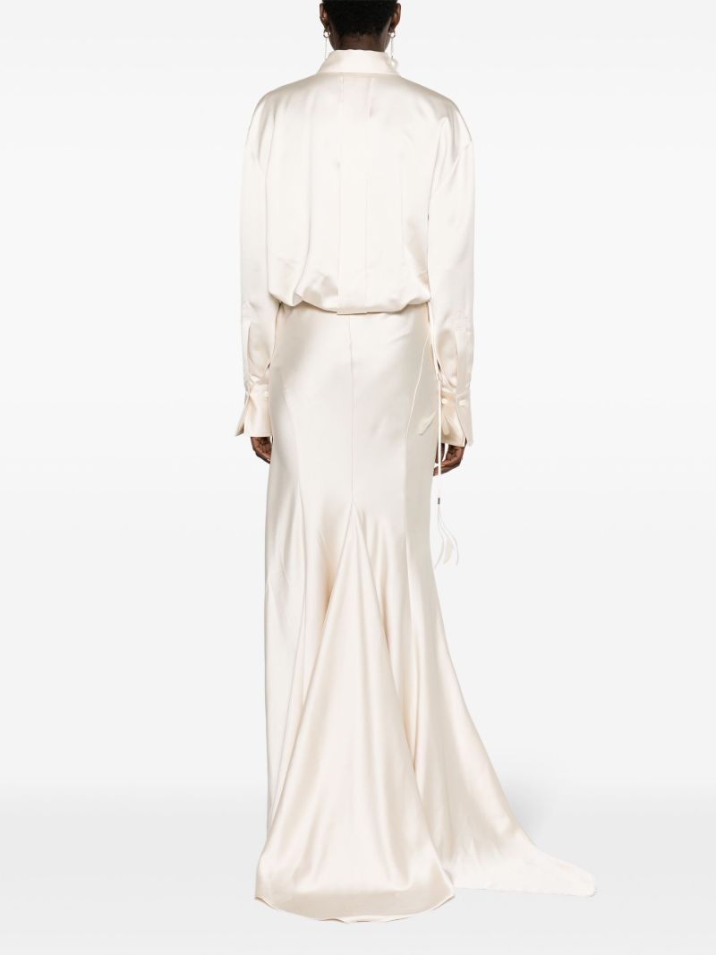 Neutral Feather-detail Maxi Dress