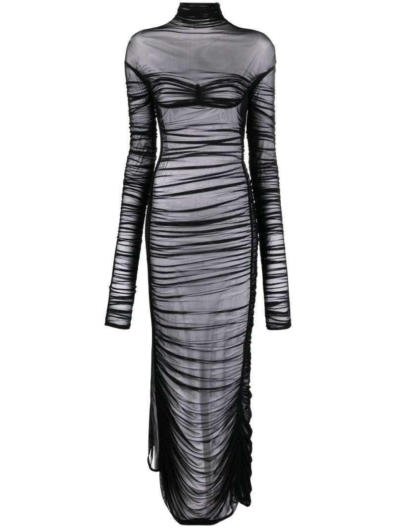 Black Ruched Sheer Maxi Dress