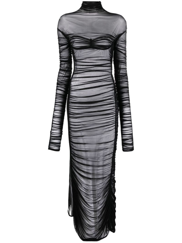 Black Ruched Sheer Maxi Dress