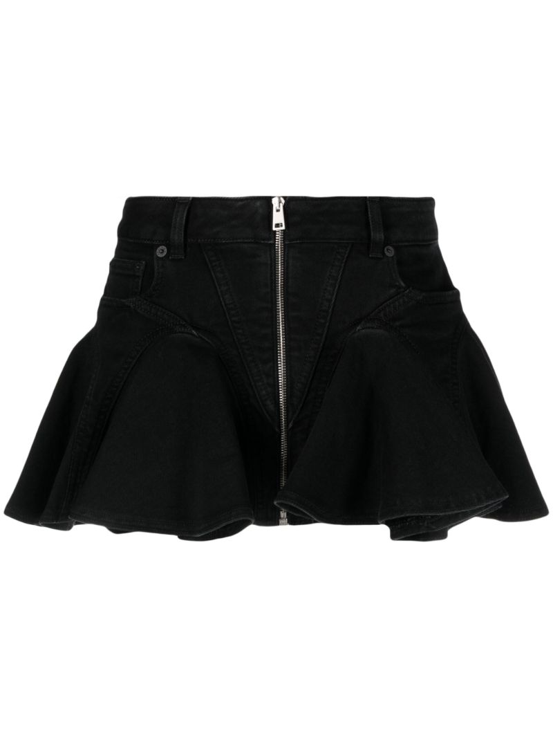 Black Flared Denim Mini Skirt
