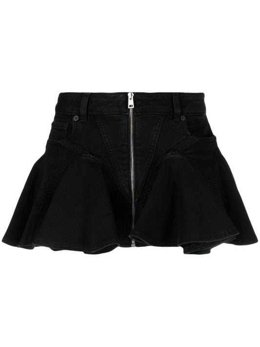 Black Flared Denim Mini Skirt