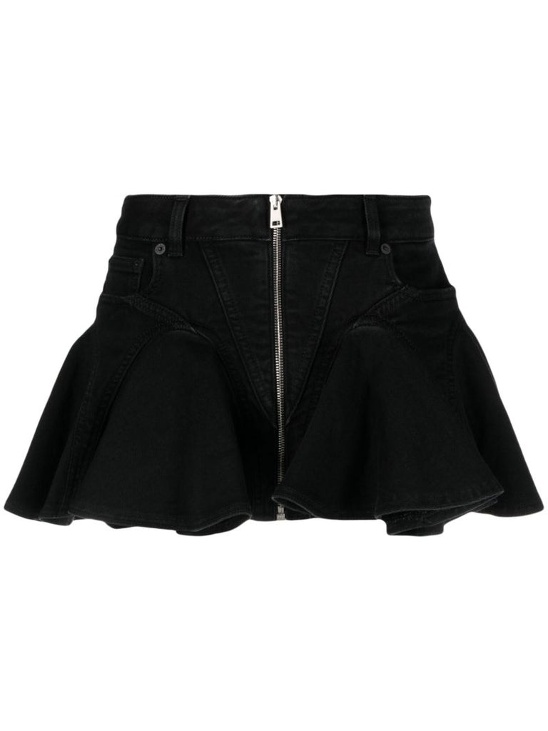 Black Flared Denim Mini Skirt