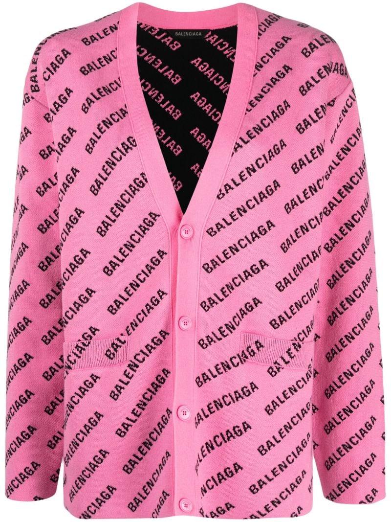 Pink Allover-logo Intarsia-knit Cardigan