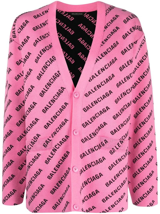 Pink Allover-logo Intarsia-knit Cardigan
