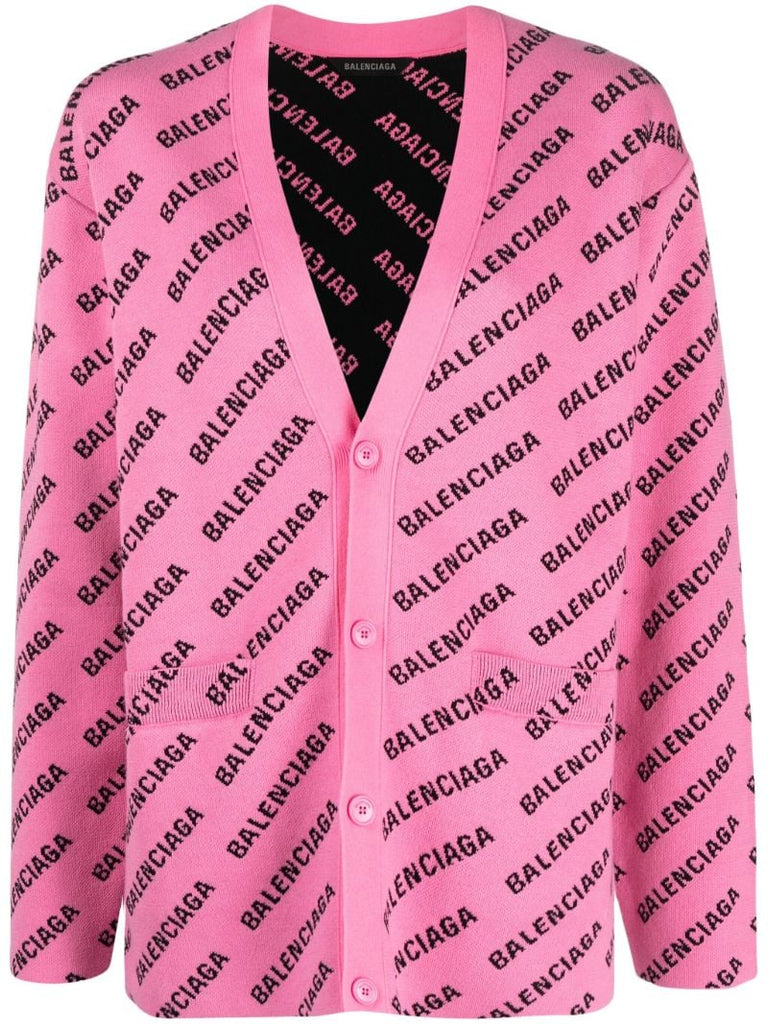 Pink Allover-logo Intarsia-knit Cardigan