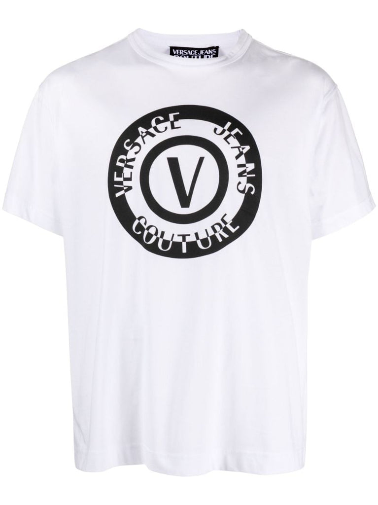 White V-emblem Logo-print T-shirt