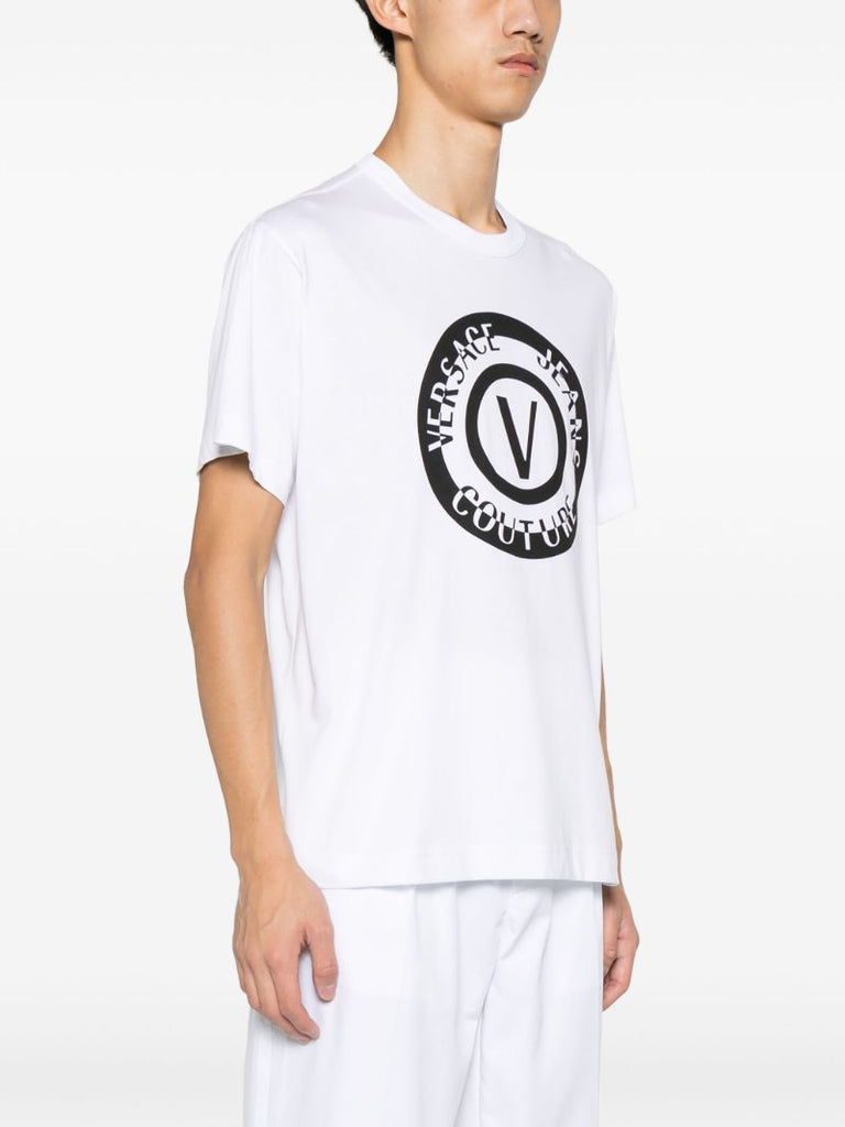 White V-emblem Logo-print T-shirt