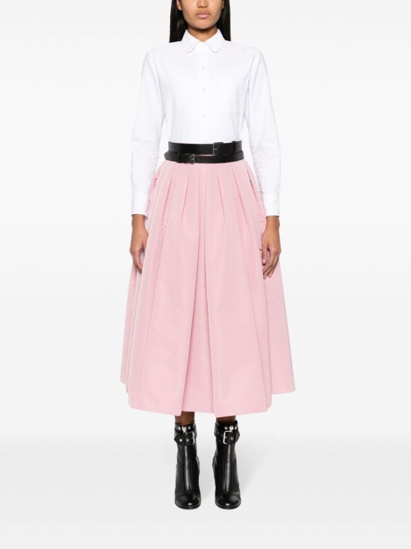 Pink Pleated Flared Skirt