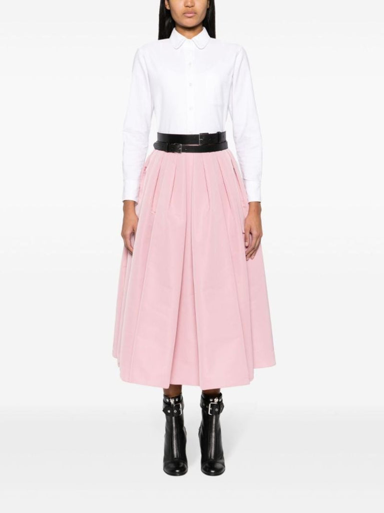 Pink Pleated Flared Skirt