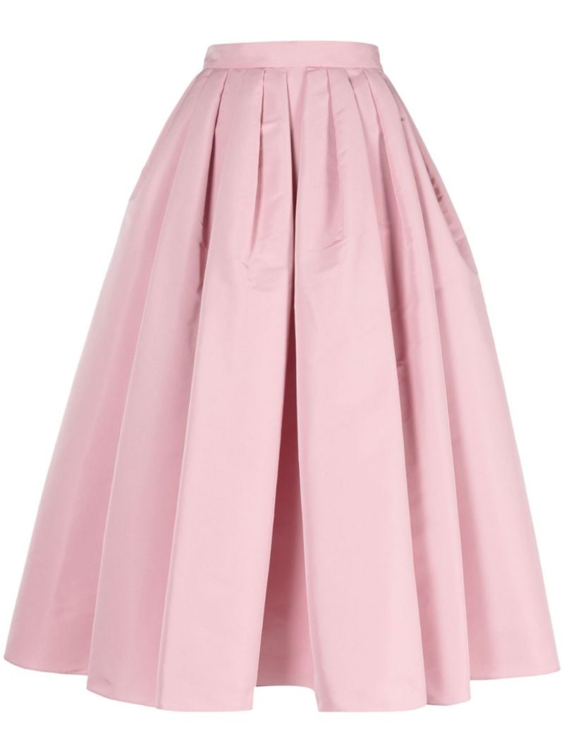 Pink Pleated Flared Skirt