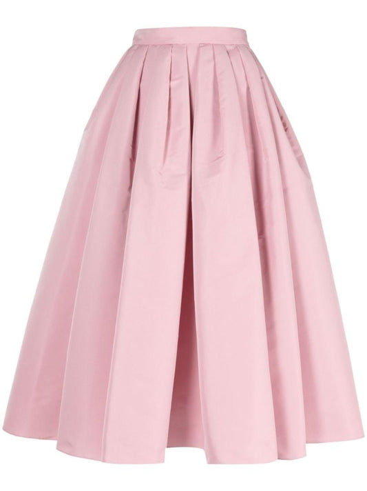 Pink Pleated Flared Skirt