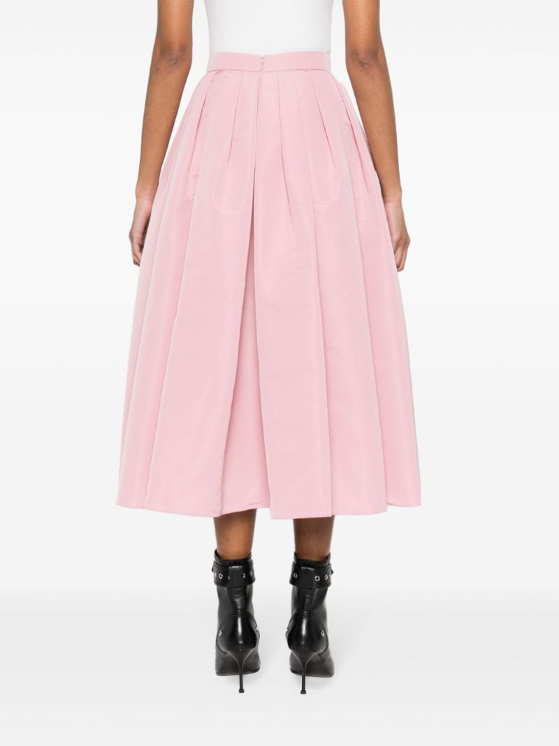 Pink Pleated Flared Skirt