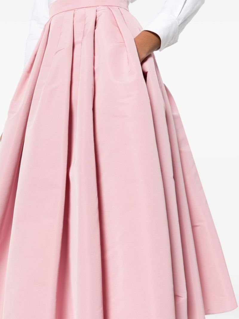 Pink Pleated Flared Skirt