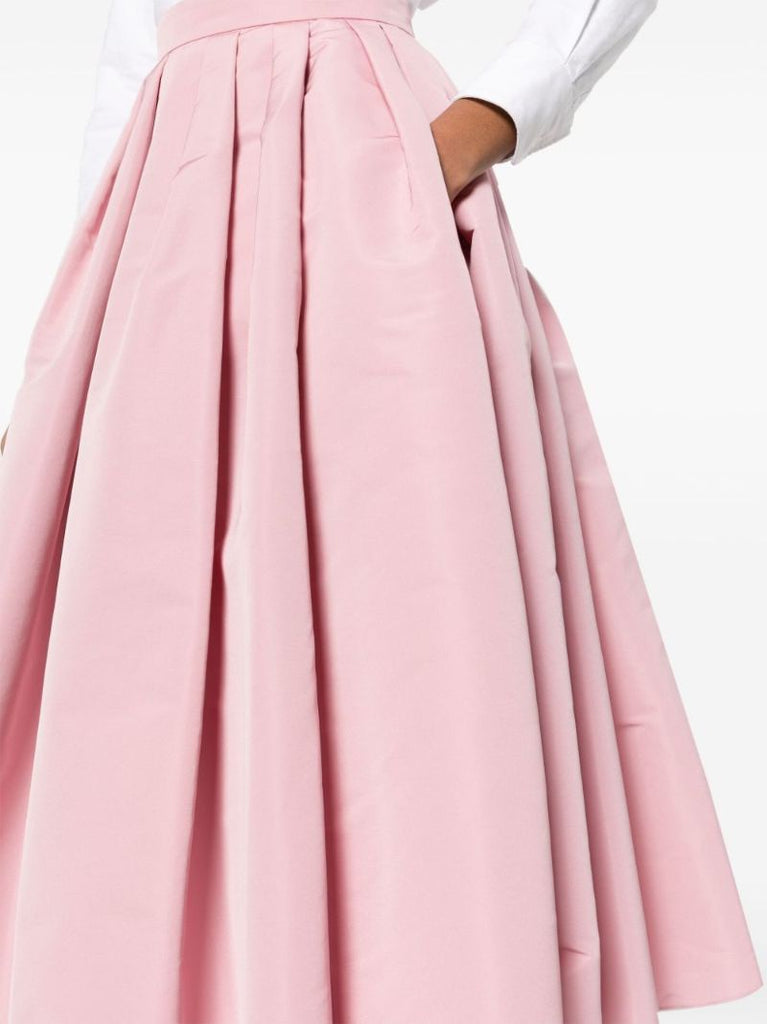 Pink Pleated Flared Skirt