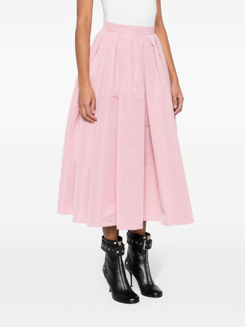 Pink Pleated Flared Skirt