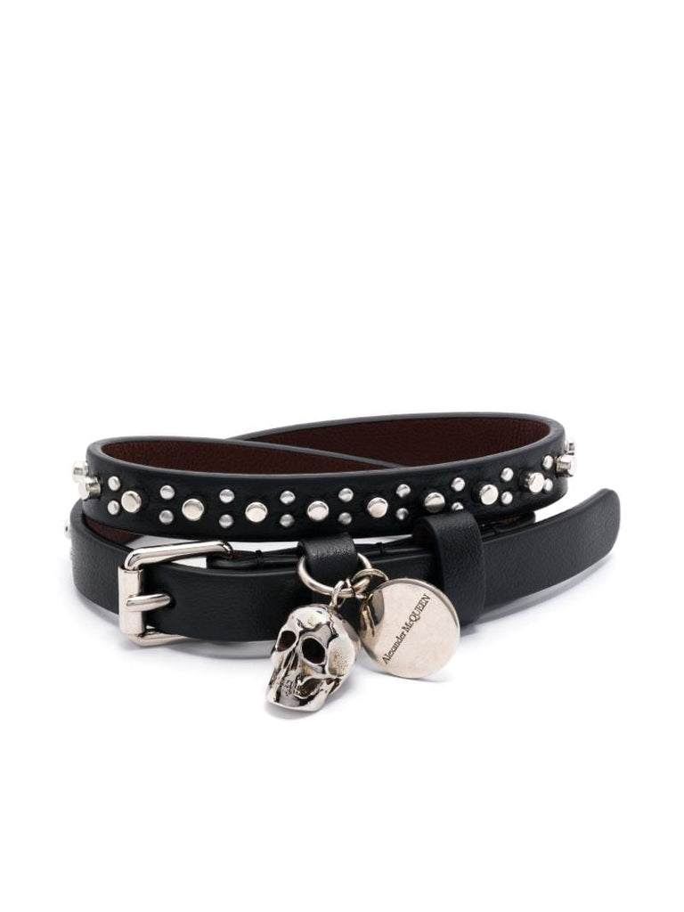 Black Skull Double-wrap Leather Bracelet