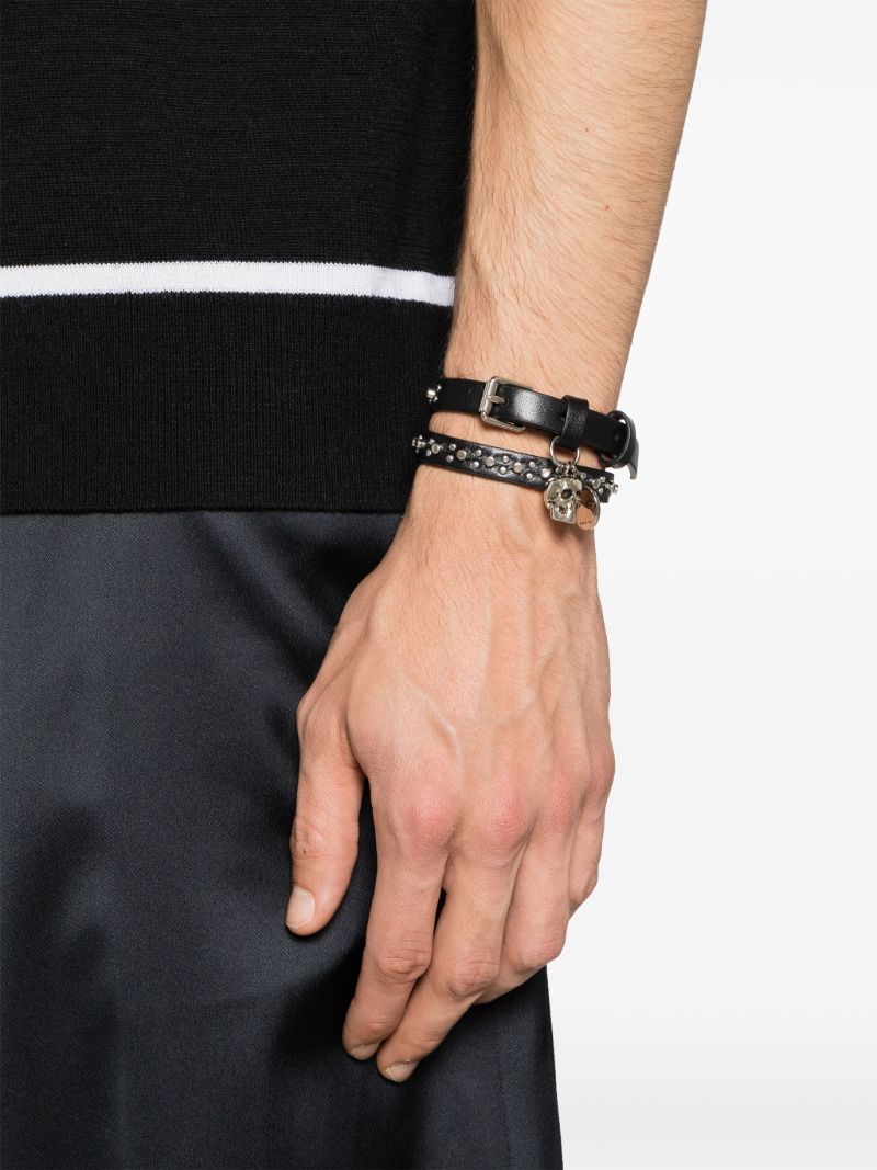 Black Skull Double-wrap Leather Bracelet